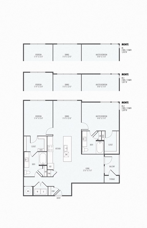 Floor plan for 2 beds, 2 baths, 1321 sqft